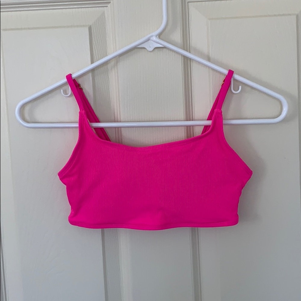 High-Waisted Ribbed pink Bikini set, S
